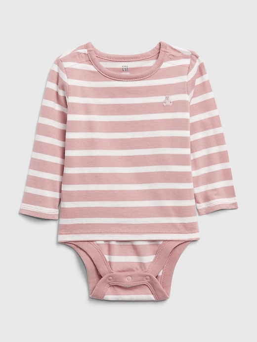 1 of 8 showing, with the color antique pink of product Baby Stripe Bodysuit