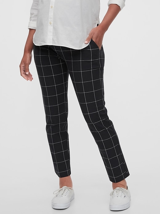 1 of 8 showing, with the color black white plaid of product Maternity True Waistband Full Panel Slim Ankle Pants