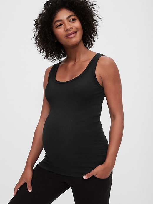 1 of 8 showing, with the color true black of product Maternity Forever Favorite Tank Top