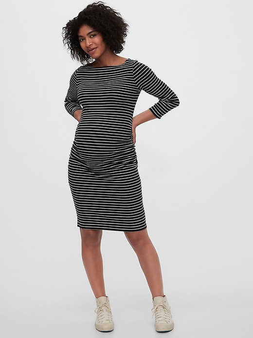 1 of 8 showing, with the color black white stripe of product Maternity Modern Boatneck Dress
