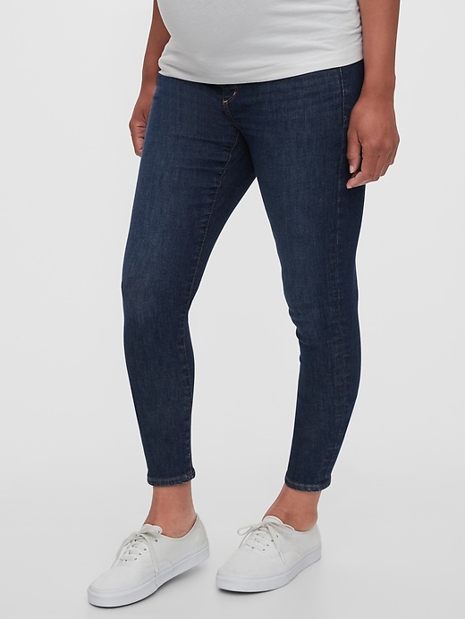 1 of 8 showing, with the color dark indigo of product Maternity Full Panel Favorite Jeggings