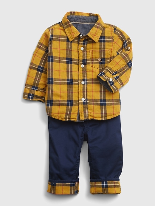 Image number 3 showing, Baby Plaid Woven Outfit Set