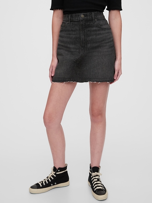 1 of 8 showing, with the color black wash of product Denim Mini Skirt