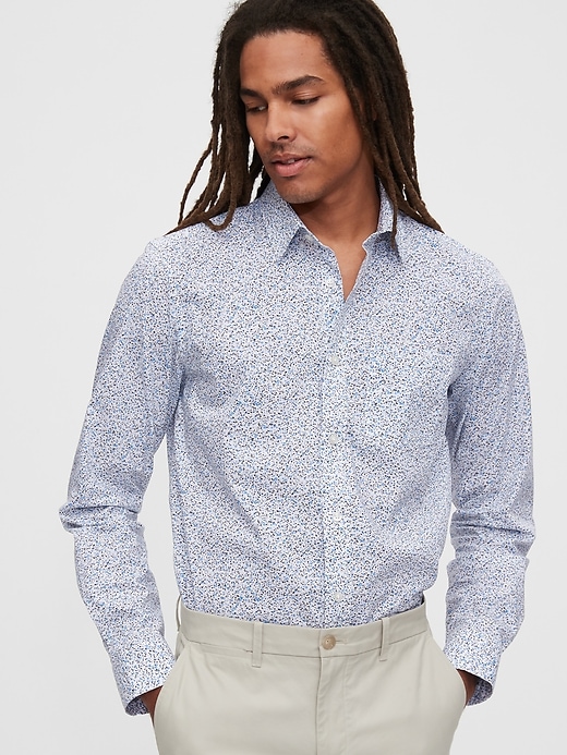 1 of 8 showing, with the color blue floral of product Performance Poplin Shirt