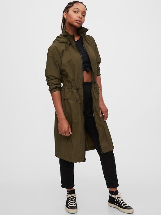 1 of 8 showing, with the color olive green of product GapFit Upcycled Parka