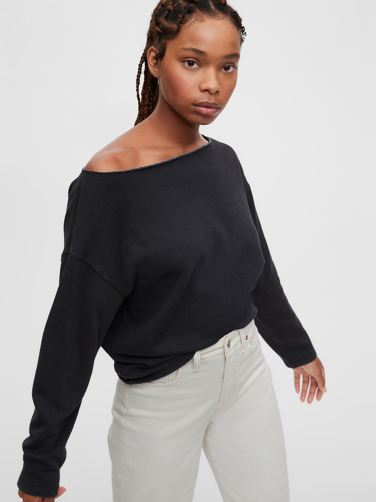 Off the shoulder online pullover sweatshirt