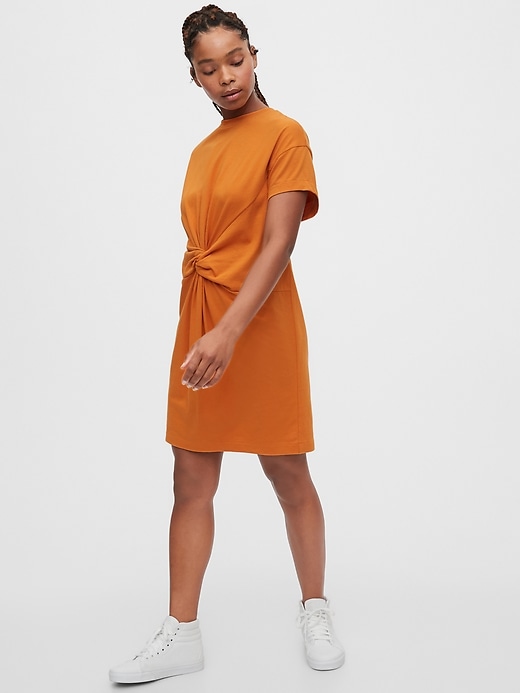 1 of 8 showing, with the color sunset orange of product Knot-Twist Dress