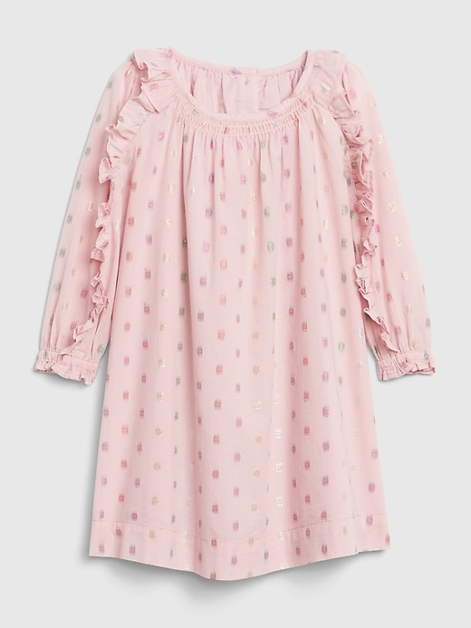 1 of 8 showing, with the color pure pink of product Toddler Ruffle Clip Dot Dress