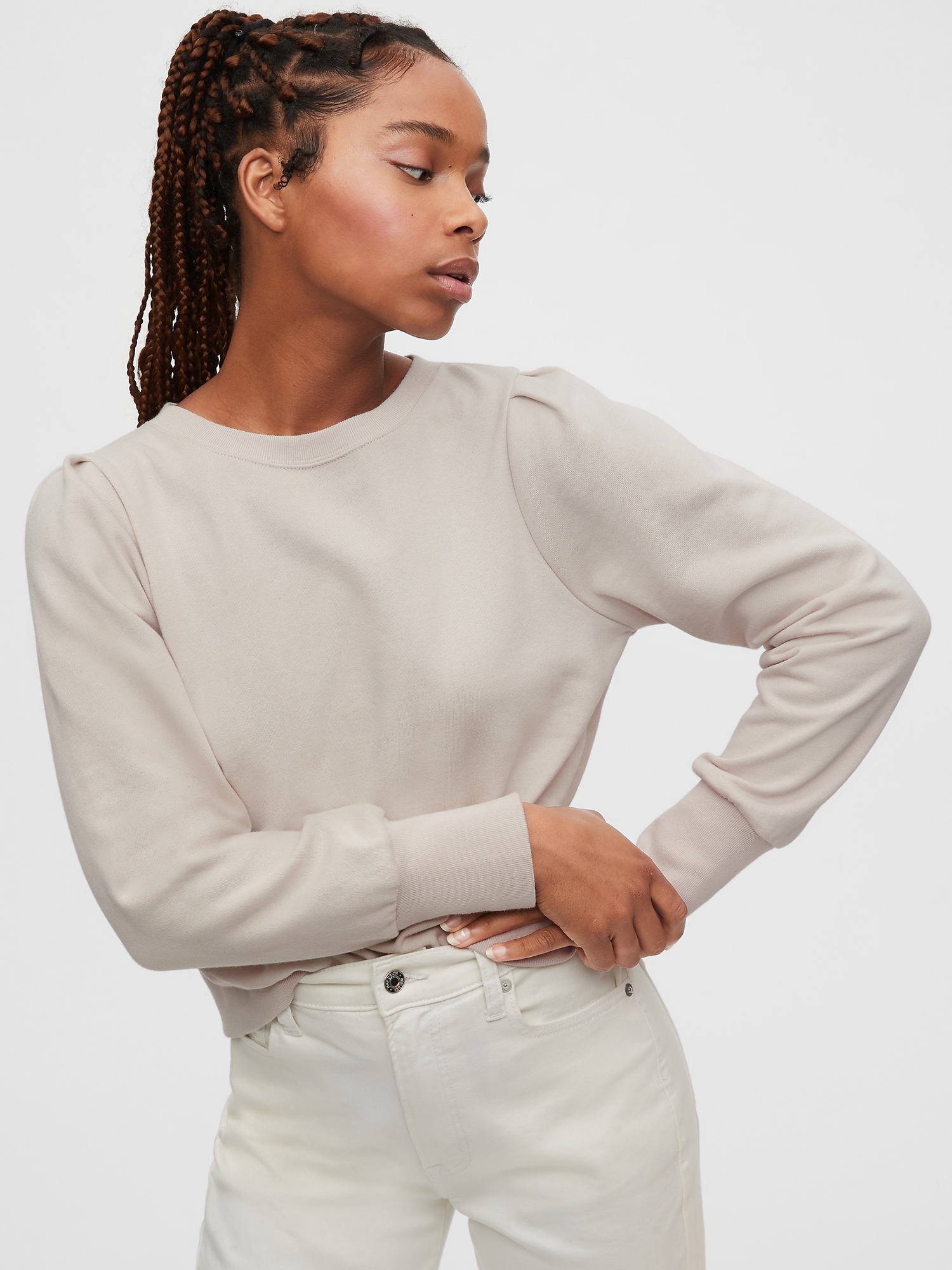 Puff sleeve top crewneck sweatshirt