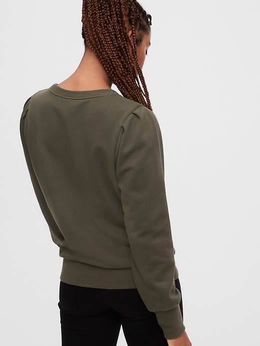 2 of 8 showing, with the color black moss green of product Vintage Soft Puff Sleeve Crewneck Sweatshirt