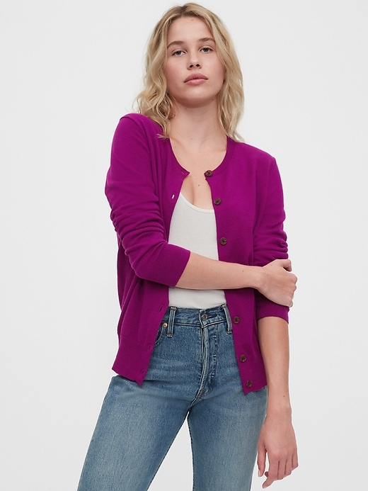 1 of 8 showing, with the color winter peony pink of product Button-Front Cardigan