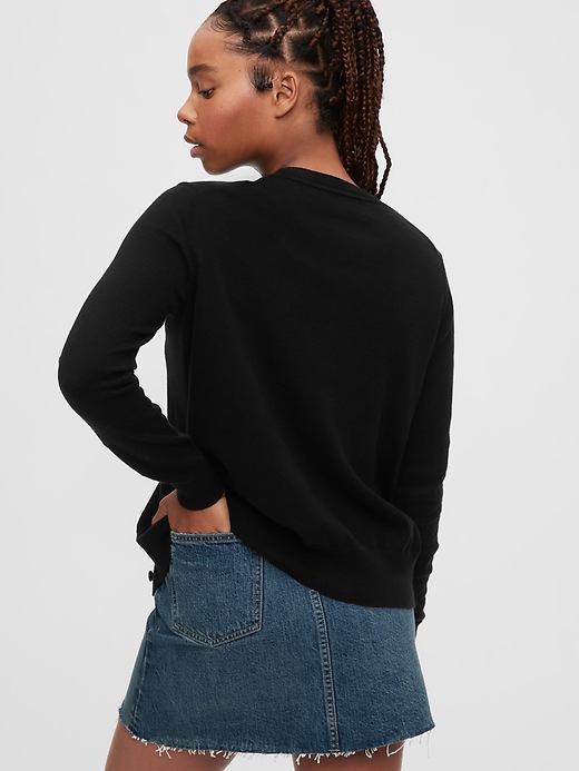 2 of 8 showing, with the color true black of product Button-Front Cardigan