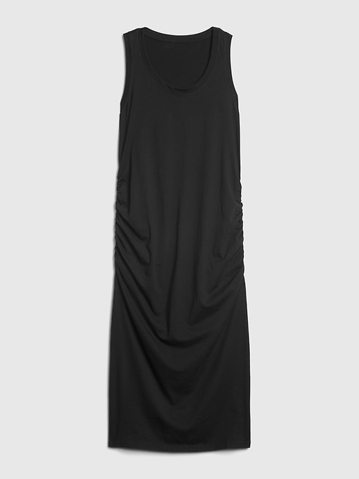 1 of 8 showing, with the color true black of product Maternity Shirred Midi Dress