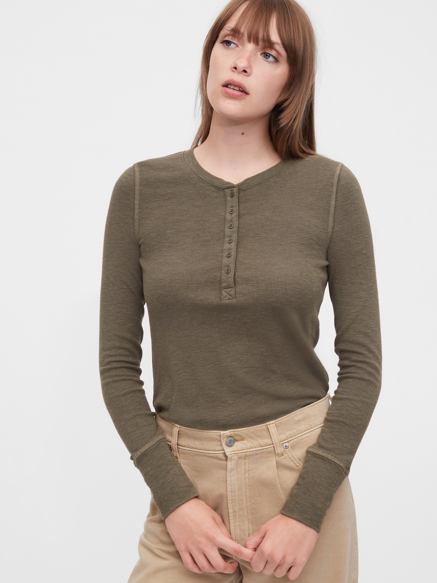 women's ribbed henley shirt