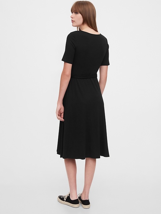 2 of 8 showing, with the color true black of product Front Wrap Midi Dress