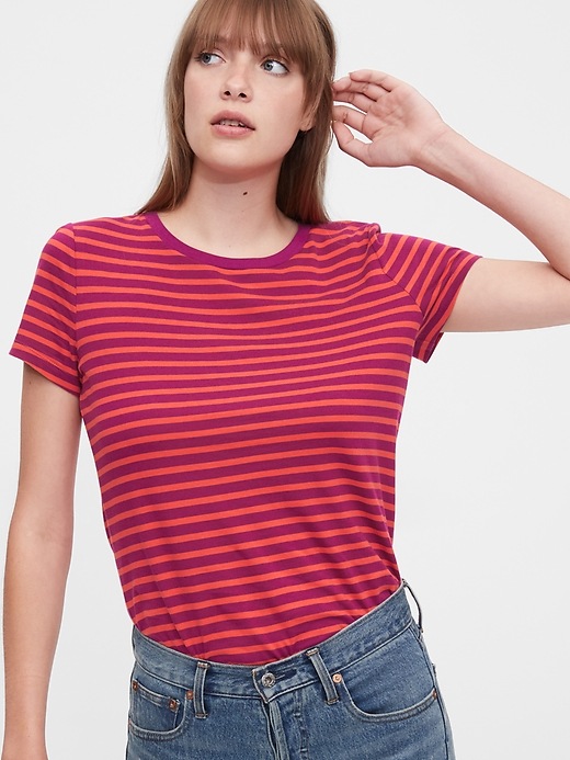1 of 8 showing, with the color purple burgundy stripe of product Vintage Wash Stripe Crewneck T-Shirt