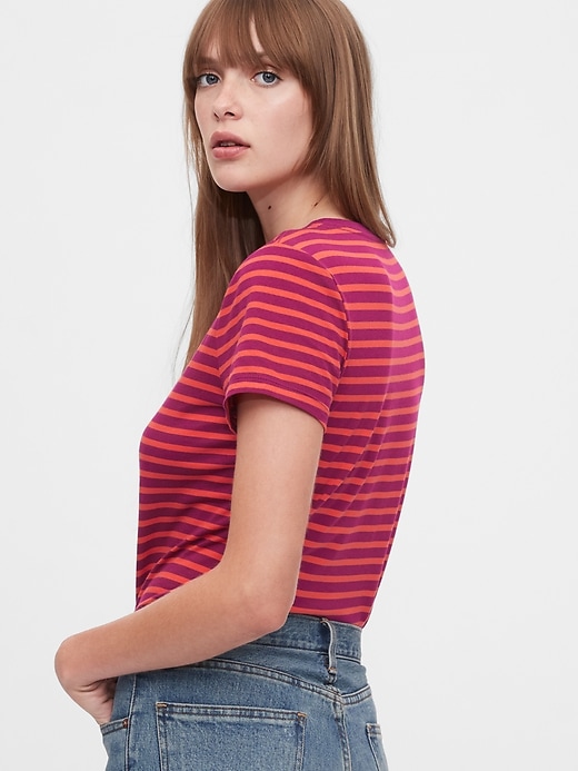 2 of 8 showing, with the color purple burgundy stripe of product Vintage Wash Stripe Crewneck T-Shirt