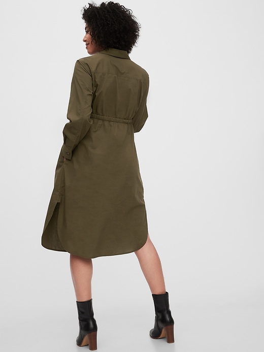 2 of 8 showing, with the color ripe olive of product Maternity Utility Shirtdress