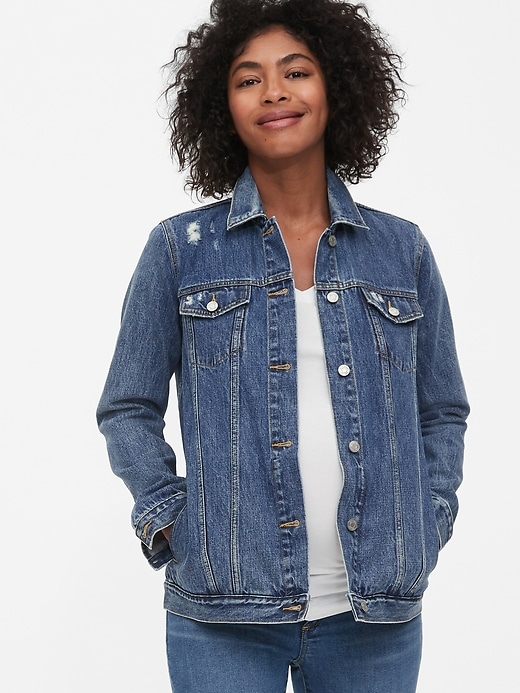 Maternity Icon Distressed Denim Jacket With Washwell