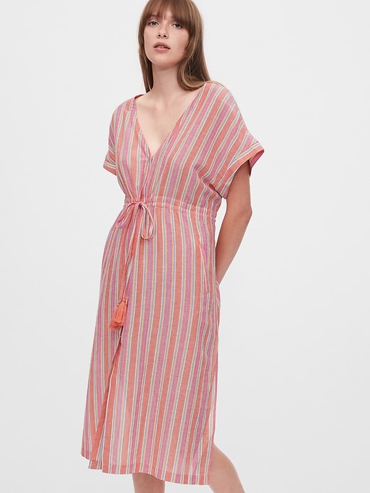 1 of 8 showing, with the color coral pink stripe of product Dreamwell Crinkle Nightgown in Modal-Cotton