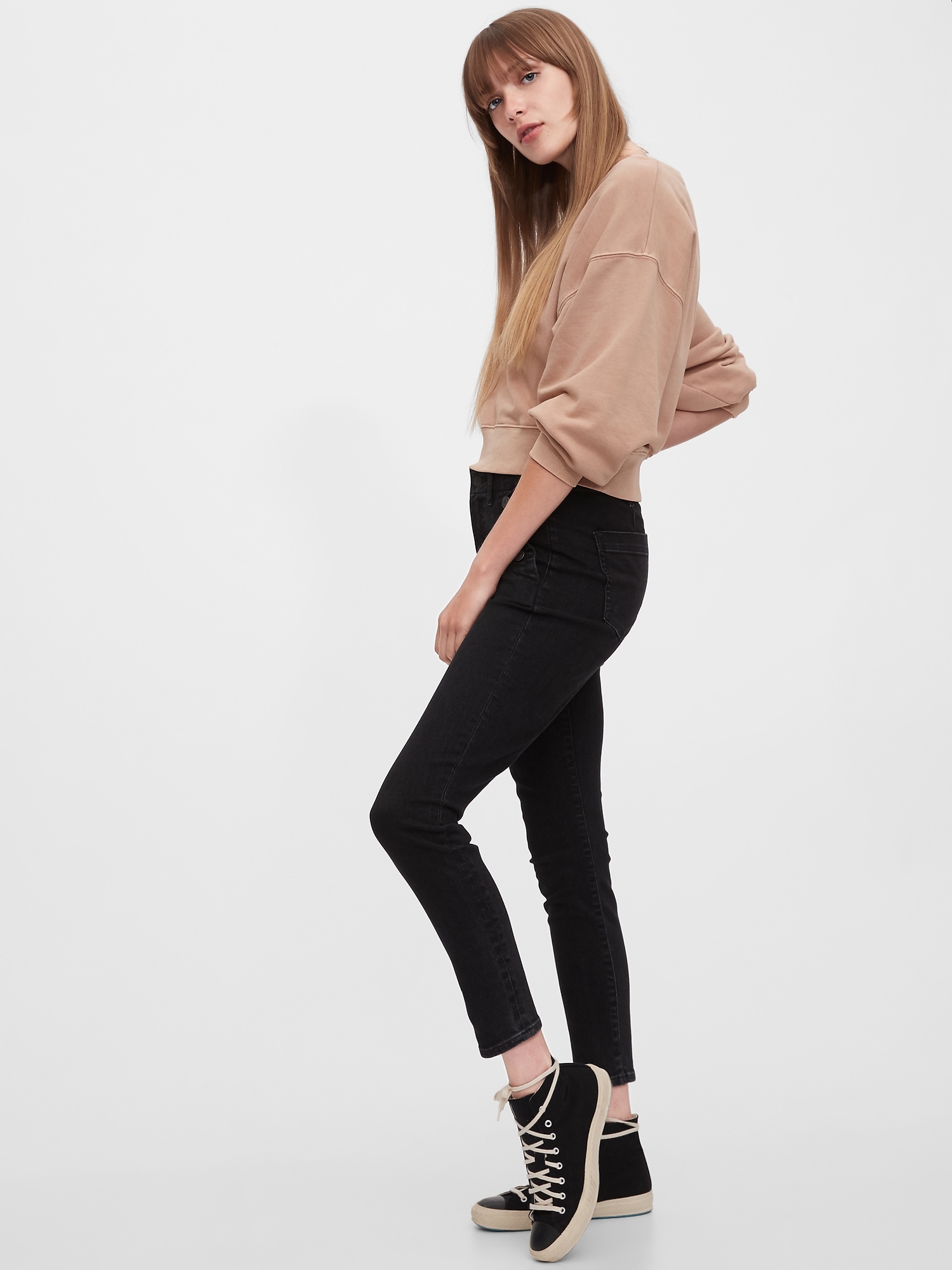 soft wear high rise true skinny jeans with secret smoothing pockets