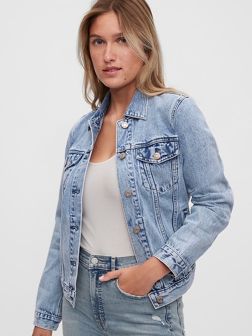 1 of 8 showing, with the color light indigo of product Icon Denim Jacket with Washwell