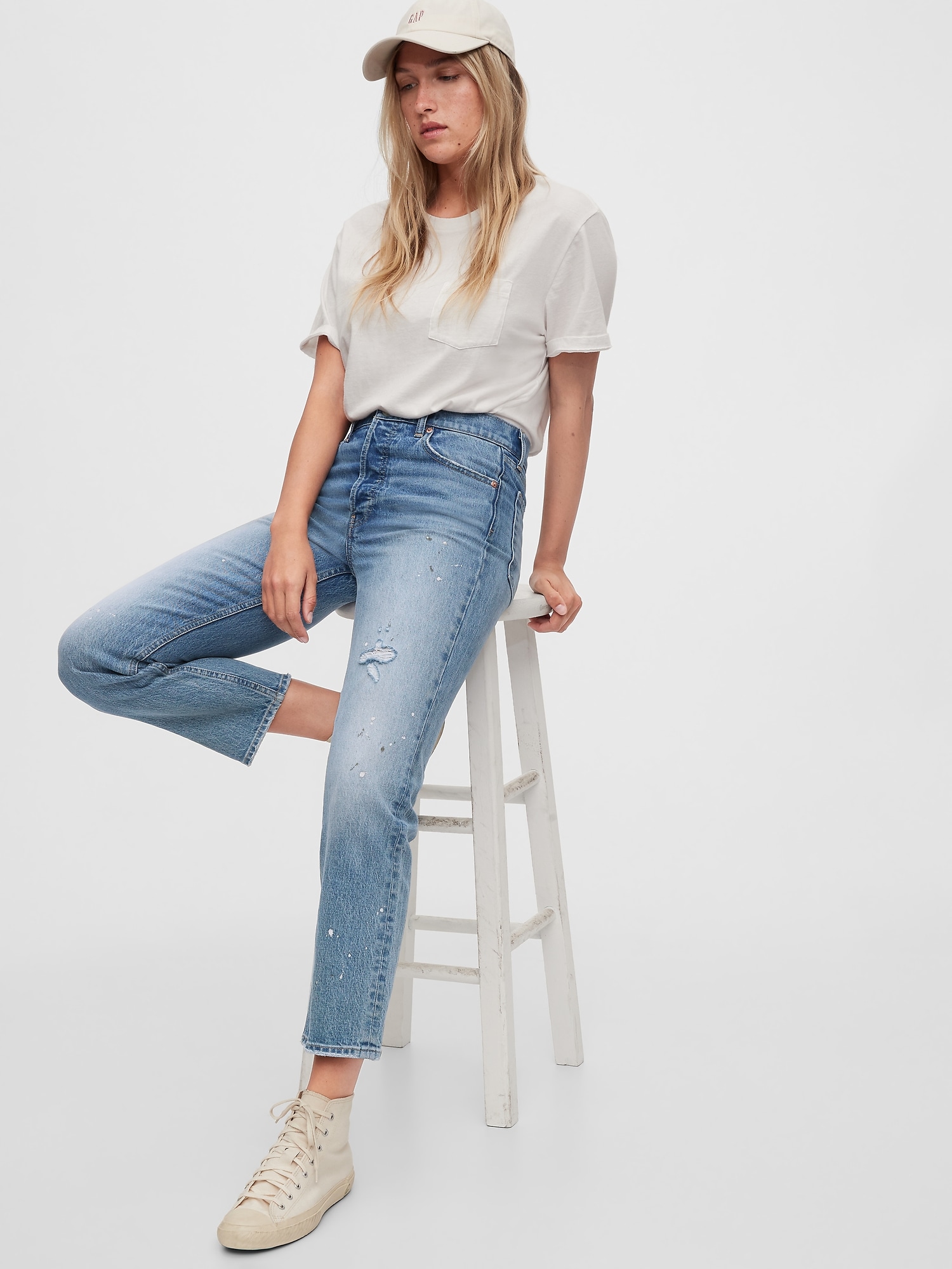 Gap high rise distressed cheeky straight jeans Outlet