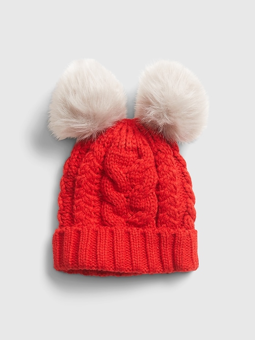 1 of 8 showing, with the color modern red of product Toddler Pom-Pom Cable-Knit Hat