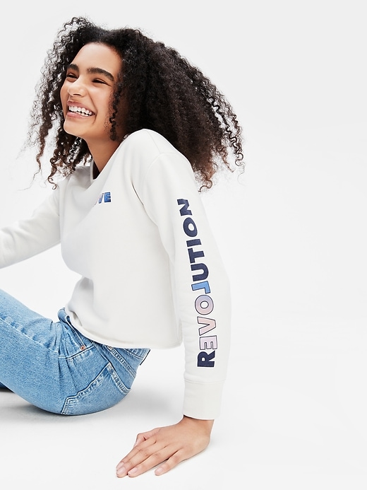 1 of 8 showing, with the color carls stone of product Teen Cropped Crewneck Sweatshirt