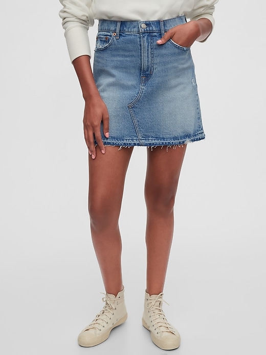 Image number 1 showing, Distressed Denim Mini Skirt