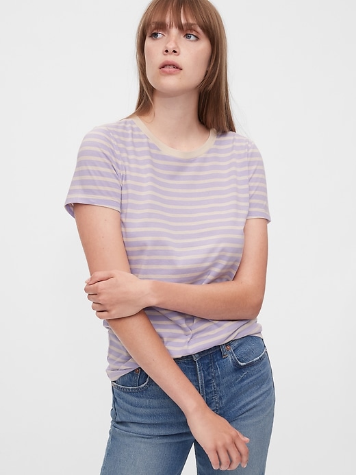 1 of 8 showing, with the color purple lavender stripe of product Vintage Wash Stripe Crewneck T-Shirt