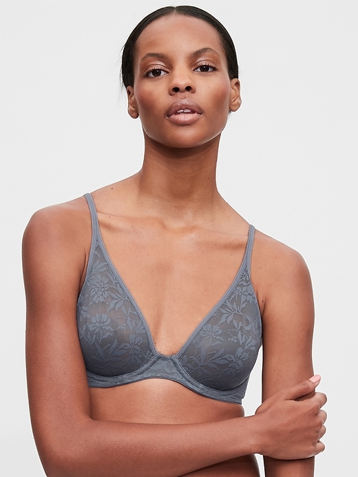 1 of 8 showing, with the color mercury grey of product Bare Natural Plunge Lace Bra