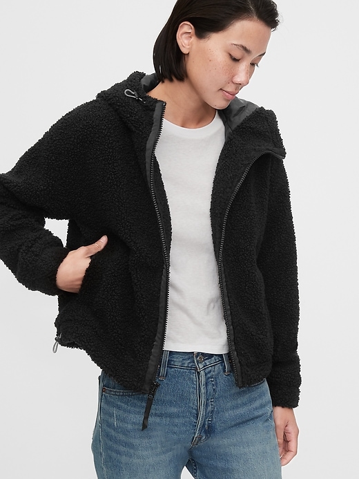 1 of 8 showing, with the color true black of product GapFit Sherpa Jacket