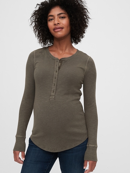 View large product image 1 of 1. Maternity Relaxed Henley T-Shirt