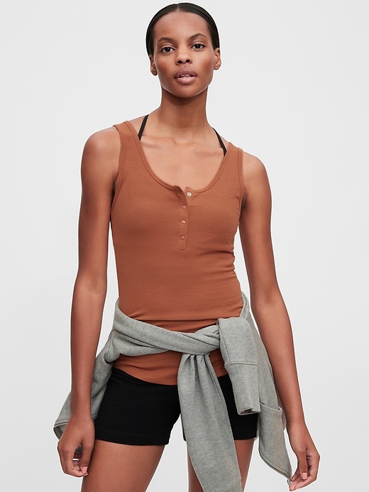 Image number 10 showing, GapFit Supersoft Henley Ribbed Tank Top
