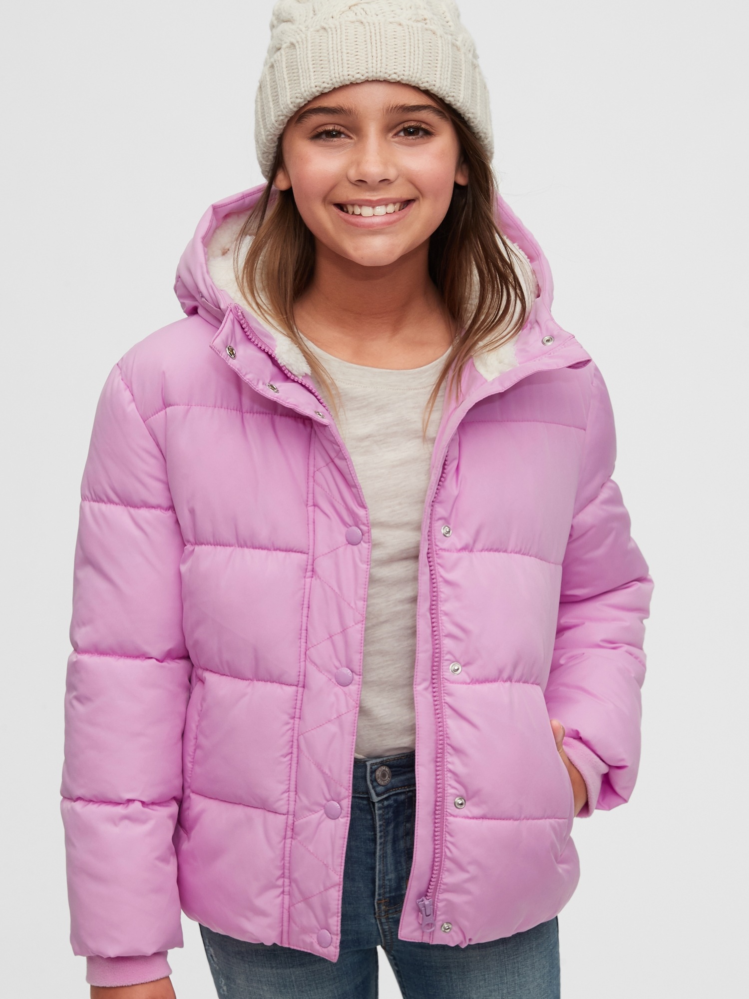 gap pink puffer jacket