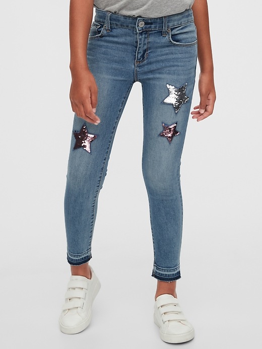 2 of 8 showing, with the color medium blue flippy of product Kids Flippy Sequin Skinny Ankle Jeans