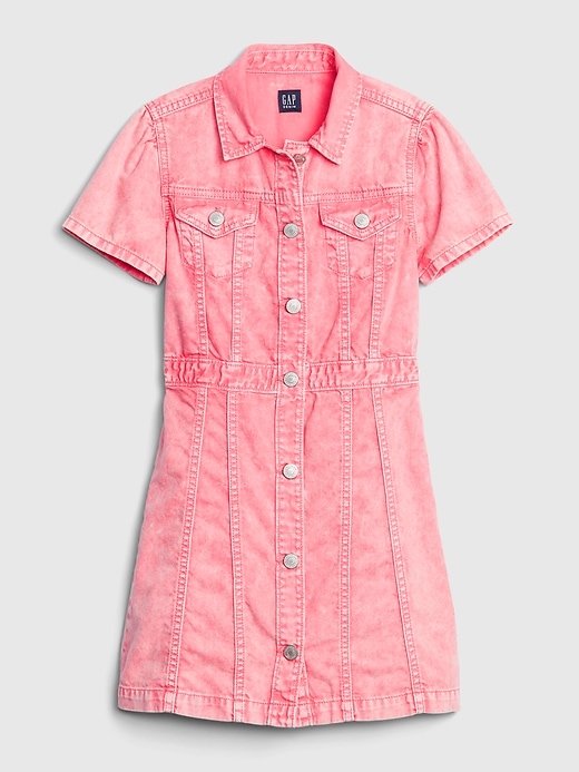 1 of 8 showing, with the color sunrise pink of product Kids Pink Denim Dress