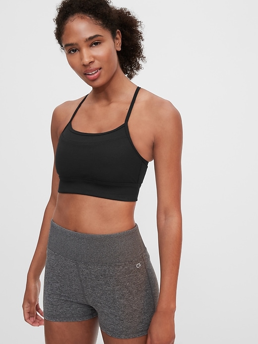 View large product image 1 of 1. GapFit Low Impact Crossover Blackout Sports Bra