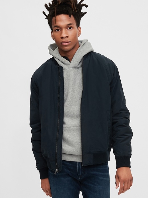 1 of 8 showing, with the color true navy of product Bomber Jacket