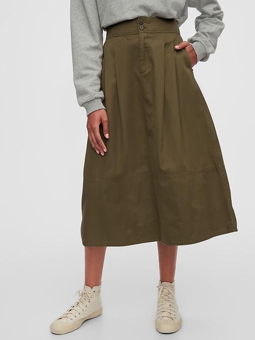 Image number 1 showing, High Rise Khaki Midi Skirt