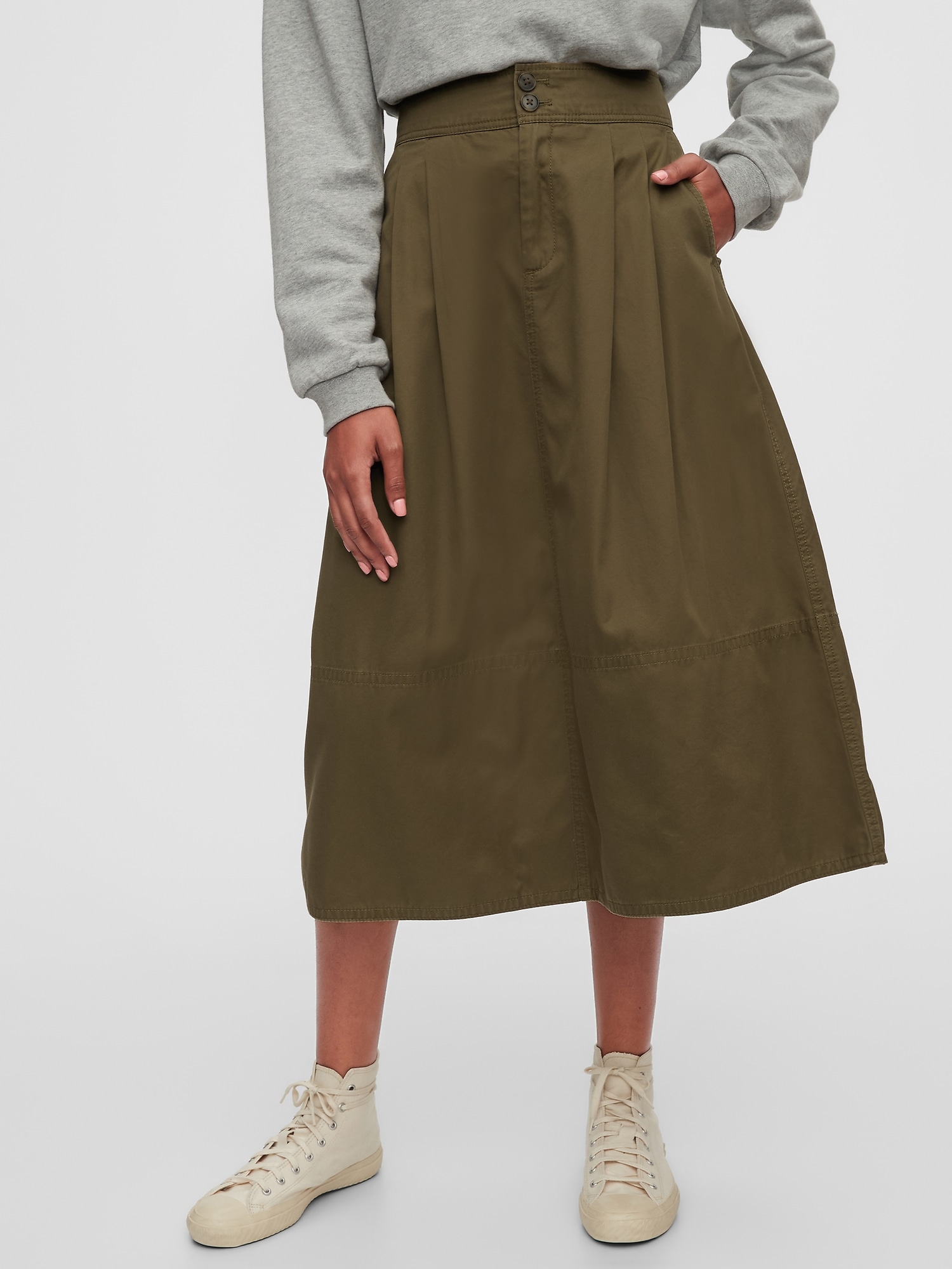 khaki skirt below knee