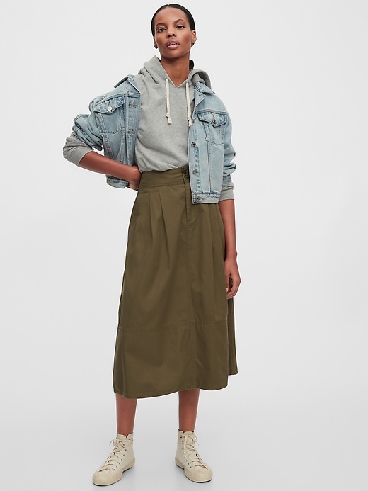 Image number 3 showing, High Rise Khaki Midi Skirt
