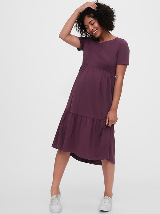 View large product image 1 of 1. Maternity Tiered Midi Dress