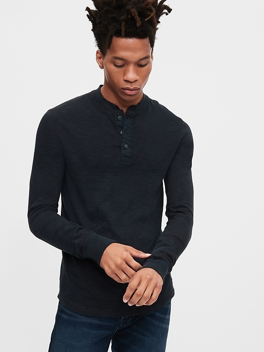 1 of 8 showing, with the color black moonless night of product Slub Henley T-Shirt