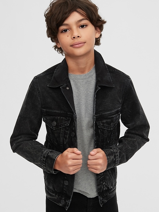 2 of 8 showing, with the color washed black of product Kids Denim Icon Jacket with Washwell™