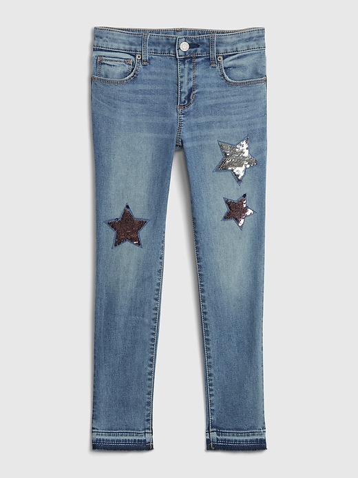 1 of 8 showing, with the color medium blue flippy of product Kids Flippy Sequin Skinny Ankle Jeans