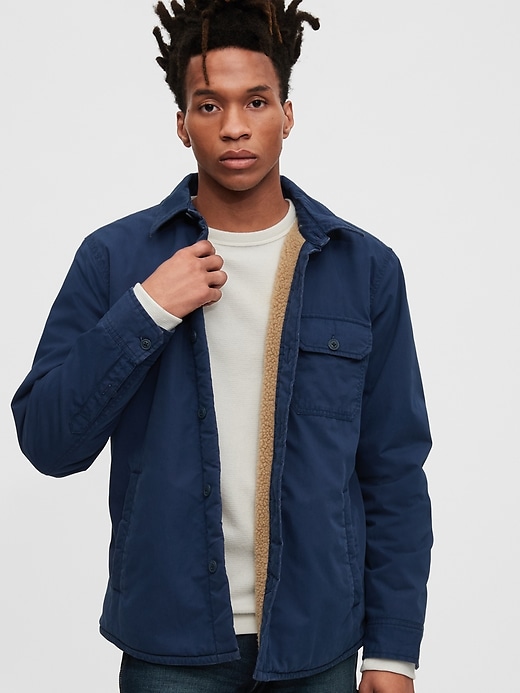 1 of 8 showing, with the color washed medium blue of product Cozy Shirt Jacket