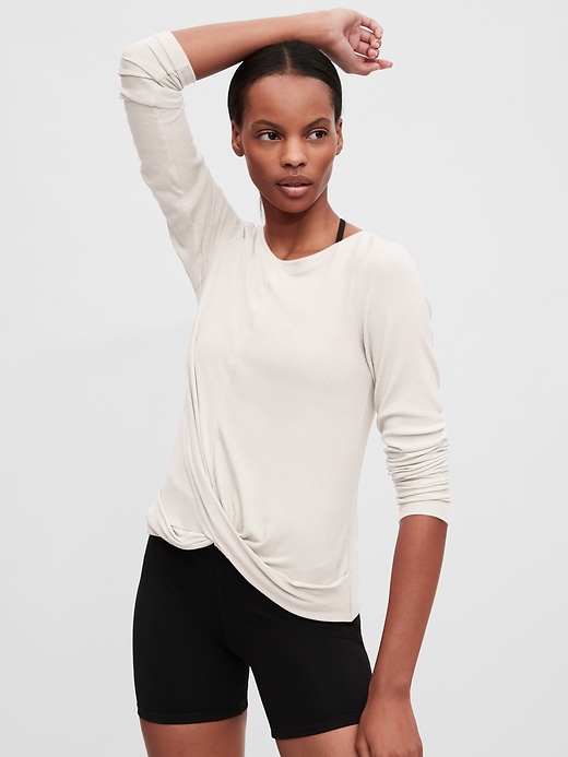 View large product image 1 of 1. GapFit Supersoft Rib Twist-Front Top