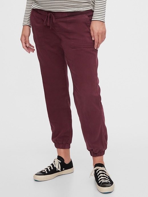 1 of 8 showing, with the color shiraz of product Maternity Utility Joggers